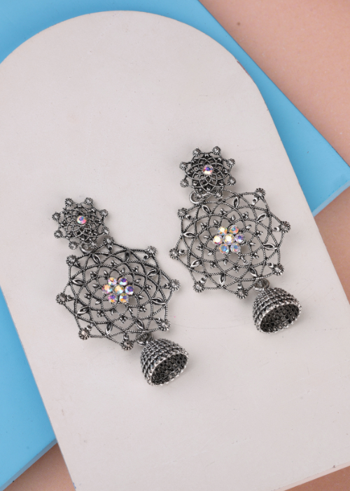 Afgani German Silver Oxidized Jhumki Earrings for Women (DESIGN 1092)