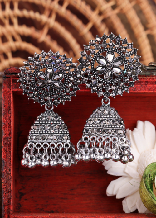 Afgani German Silver Oxidized Jhumki Earrings for Women (DESIGN 1098)