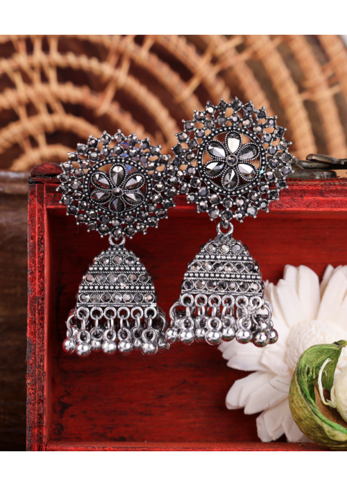 Afgani German Silver Oxidized Jhumki Earrings for Women (DESIGN 1098)