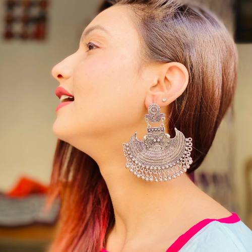 Majestic Motif Oxidised Jhumka (DESIGN 423)