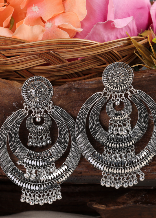 Afgani German Silver Oxidized Jhumki Earrings for Women (DESIGN 1111)