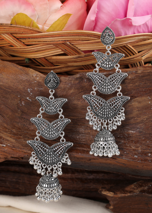 Afgani German Silver Oxidized Jhumki Earrings for Women (DESIGN 1112)