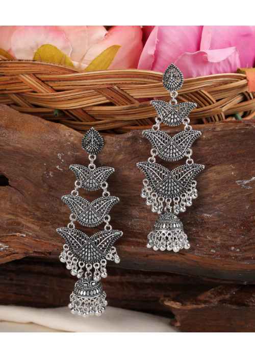 Afgani German Silver Oxidized Jhumki Earrings for Women (DESIGN 1112)