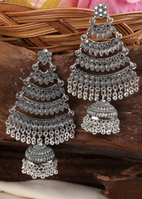 Afgani German Silver Oxidized Jhumki Earrings for Women (DESIGN 1114)
