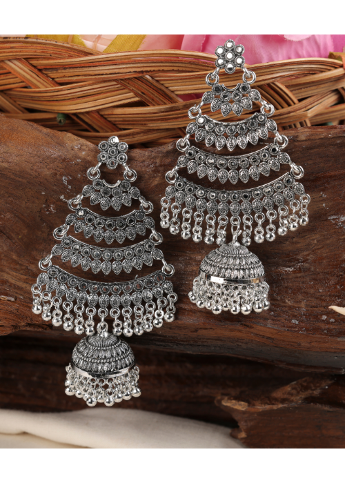 Afgani German Silver Oxidized Jhumki Earrings for Women (DESIGN 1114)