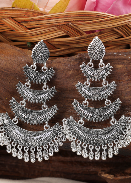 Afgani German Silver Oxidized Jhumki Earrings for Women (DESIGN 1115)