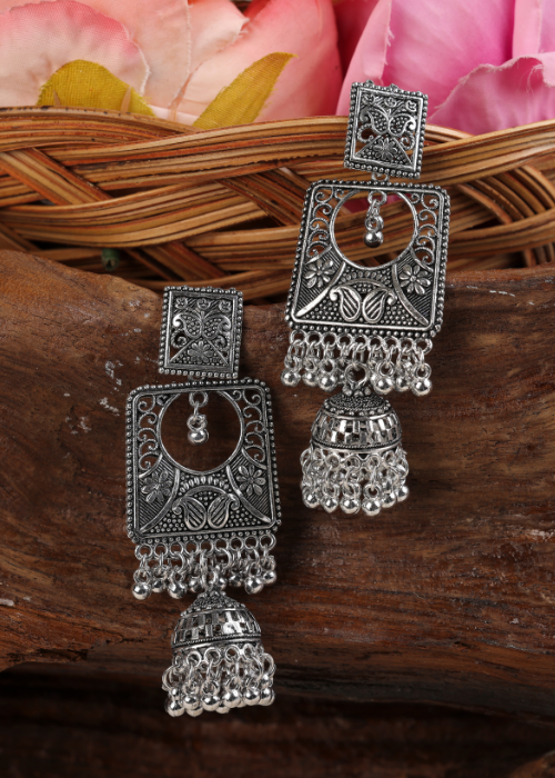 Afgani German Silver Oxidized Jhumki Earrings for Women (DESIGN 1118)