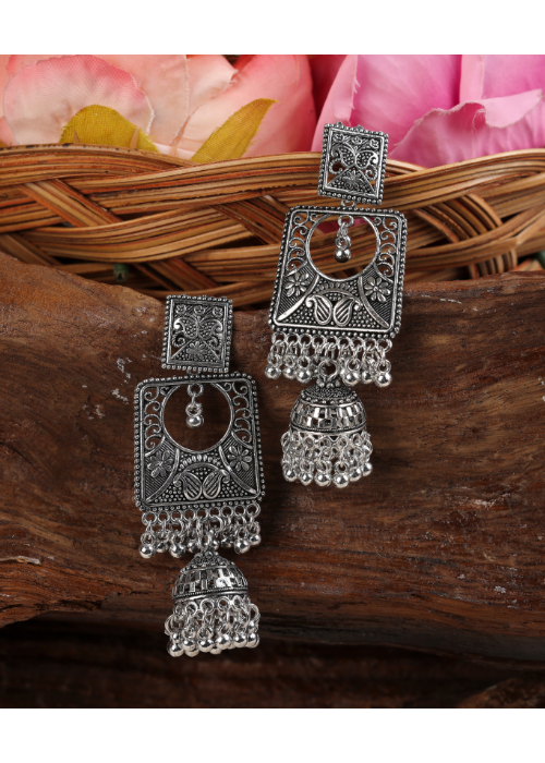 Afgani German Silver Oxidized Jhumki Earrings for Women (DESIGN 1118)