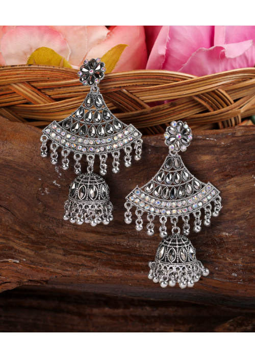 Afgani German Silver Oxidized Jhumki Earrings for Women (DESIGN 1120)