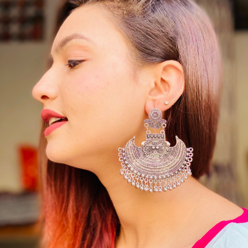 Majestic Motif Oxidised Jhumka (DESIGN 423)