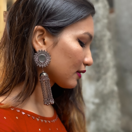 Afgani German Silver Oxidized Jhumki Earrings for Women (DESIGN 216)