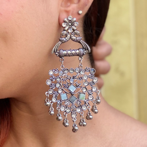 Afgani German Silver Oxidized Jhumki Earrings for Women (DESIGN 564)