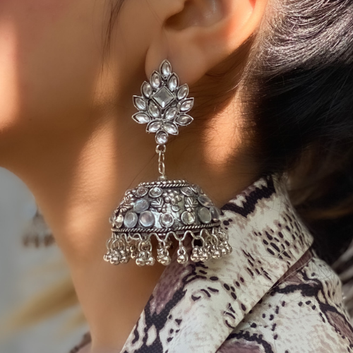 Afgani German Silver Oxidized Jhumki Earrings for Women (DESIGN 278)