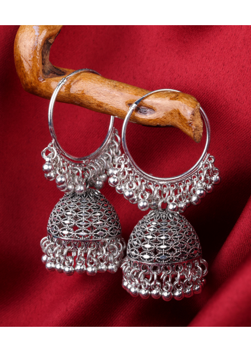 Afgani German Silver Oxidized Jhumki Earrings for Women (DESIGN 1201)