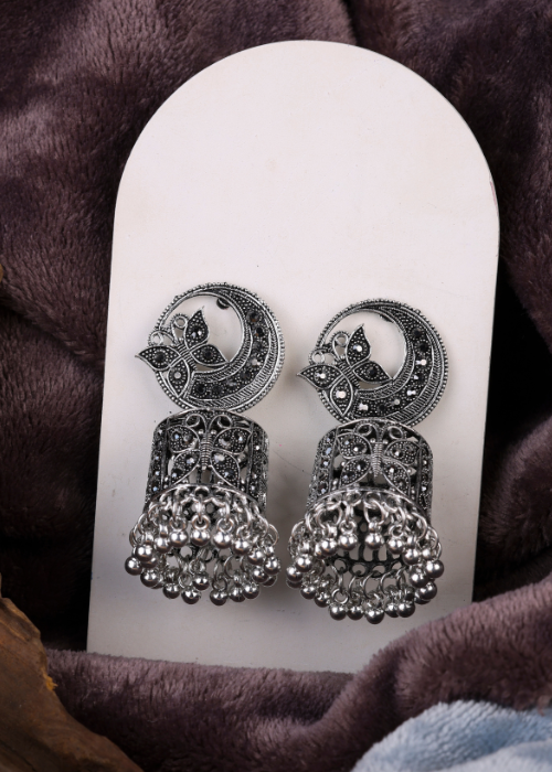 Afgani German Silver Oxidized Jhumki Earrings for Women (DESIGN 1203)