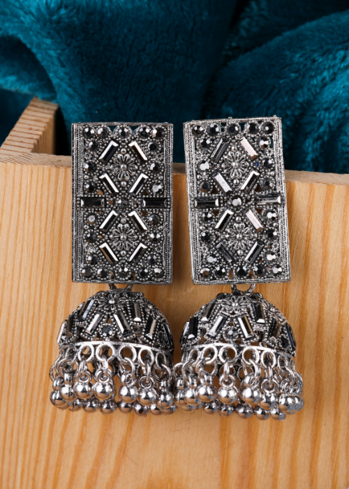 Afgani German Silver Oxidized Jhumki Earrings for Women (DESIGN 1204)