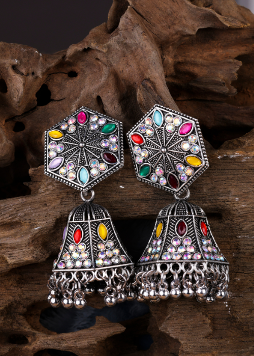 Afgani German Silver Oxidized Jhumki Earrings for Women (DESIGN 1207)