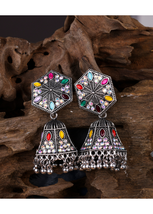 Afgani German Silver Oxidized Jhumki Earrings for Women (DESIGN 1207)