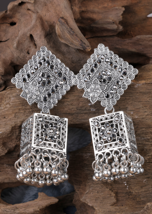 Afgani German Silver Oxidized Jhumki Earrings for Women (DESIGN 1210)