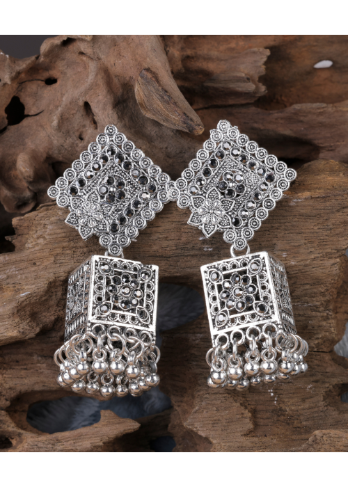 Afgani German Silver Oxidized Jhumki Earrings for Women (DESIGN 1210)