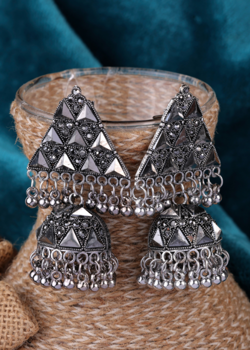 Afgani German Silver Oxidized Jhumki Earrings for Women (DESIGN 1212)