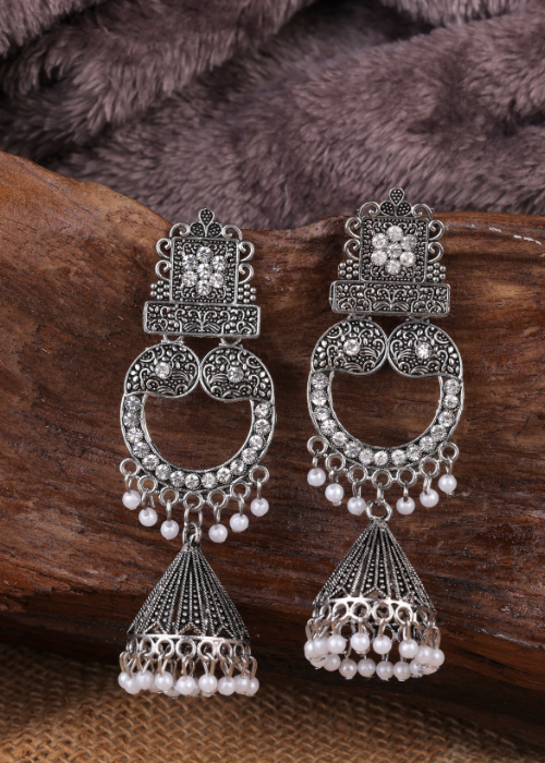 Afgani German Silver Oxidized Jhumki Earrings for Women (DESIGN 1213)