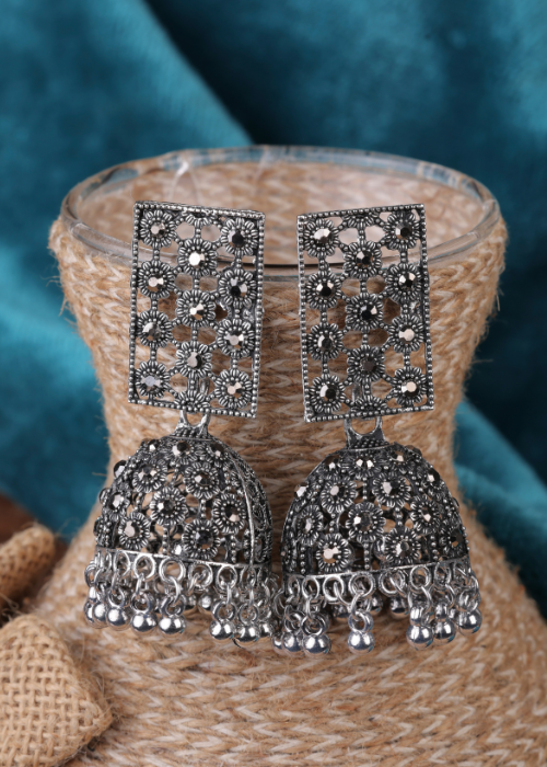Afgani German Silver Oxidized Jhumki Earrings for Women (DESIGN 1214)