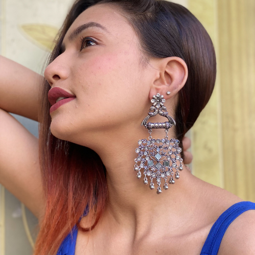 Afgani German Silver Oxidized Jhumki Earrings for Women (DESIGN 564)