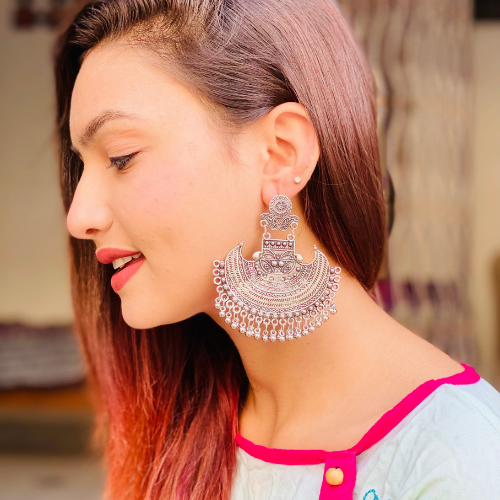 Majestic Motif Oxidised Jhumka (DESIGN 423)