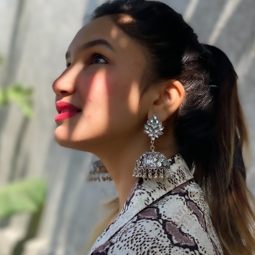 Afgani German Silver Oxidized Jhumki Earrings for Women (DESIGN 278)