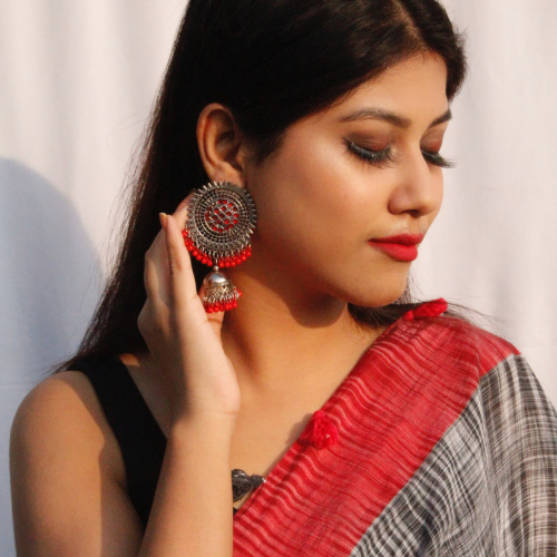 Red Radiance Oxidised Jhumka (DESIGN 236)