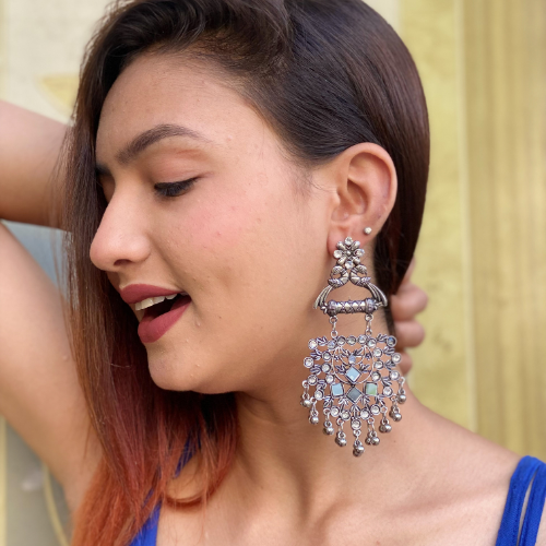 Afgani German Silver Oxidized Jhumki Earrings for Women (DESIGN 564)