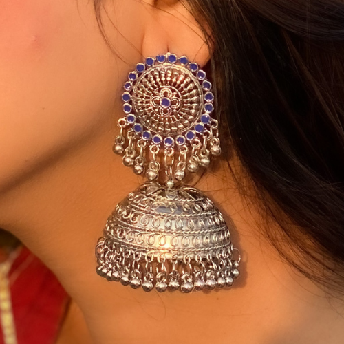 Blue Elegant Oxidised Jhumkas (DESIGN 256)