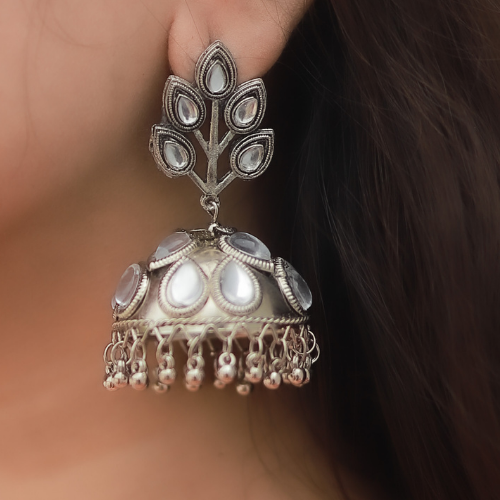 Afgani German Silver Oxidized Jhumki Earrings for Women (DESIGN 56)