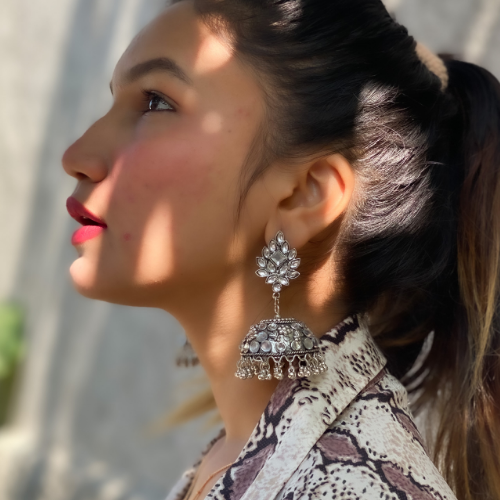Afgani German Silver Oxidized Jhumki Earrings for Women (DESIGN 278)