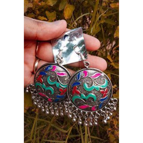 Afgani German Silver Oxidized Jhumki Earrings for Women (DESIGN 48)