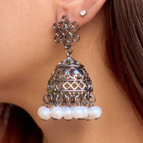 Afgani German Silver Oxidized Jhumki Earrings for Women (DESIGN 565)