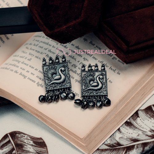 Peacock Portrait Oxidised Jhumkis (DESIGN 569)