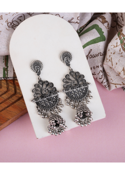 Afgani German Silver Oxidized Jhumki Earrings for Women (DESIGN 1507)