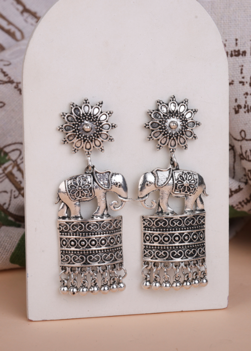 Afgani German Silver Oxidized Jhumki Earrings for Women (DESIGN 1514)