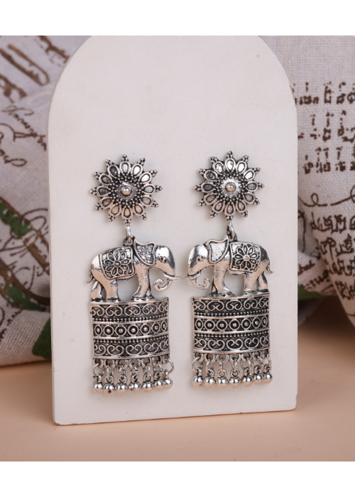 Afgani German Silver Oxidized Jhumki Earrings for Women (DESIGN 1514)