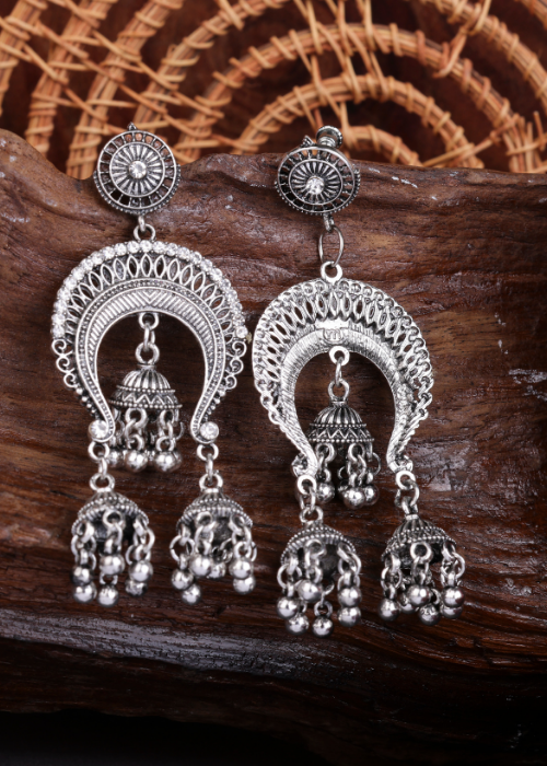 Afgani German Silver Oxidized Jhumki Earrings for Women (DESIGN 1520)
