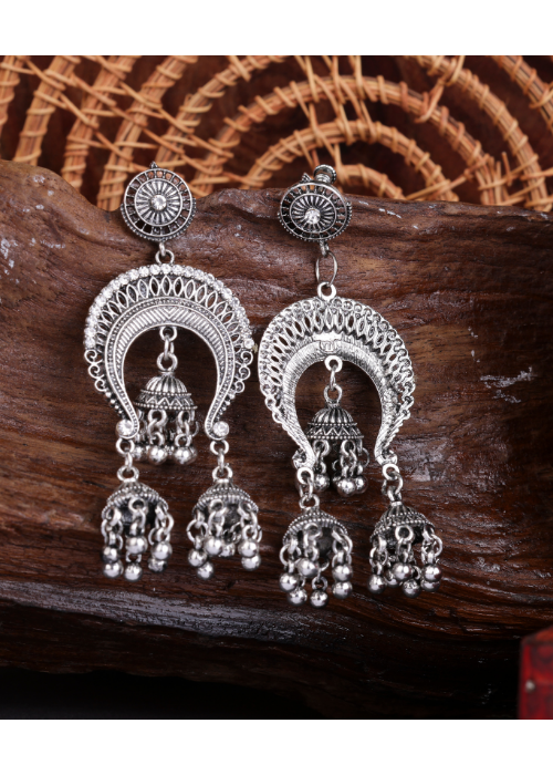 Afgani German Silver Oxidized Jhumki Earrings for Women (DESIGN 1520)