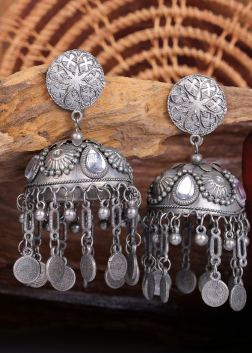 Afgani German Silver Oxidized Jhumki Earrings for Women (DESIGN 1522)