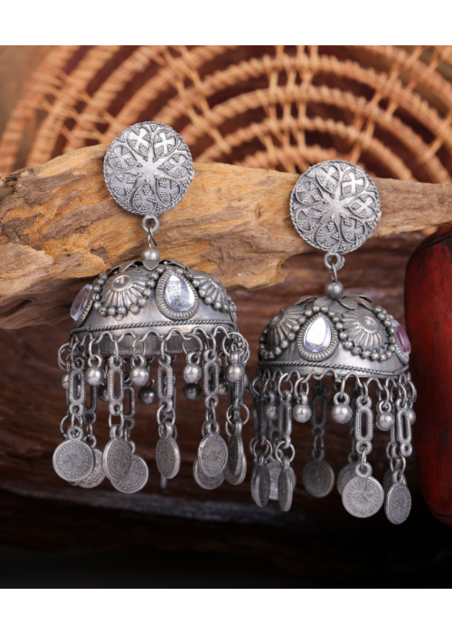 Afgani German Silver Oxidized Jhumki Earrings for Women (DESIGN 1522)