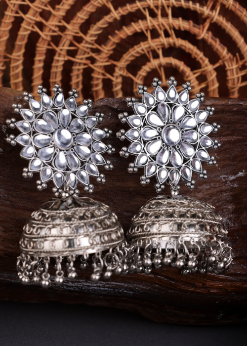 Afgani German Silver Oxidized Jhumki Earrings for Women (DESIGN 1523)