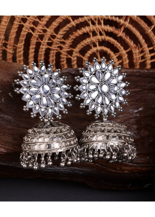 Afgani German Silver Oxidized Jhumki Earrings for Women (DESIGN 1523)