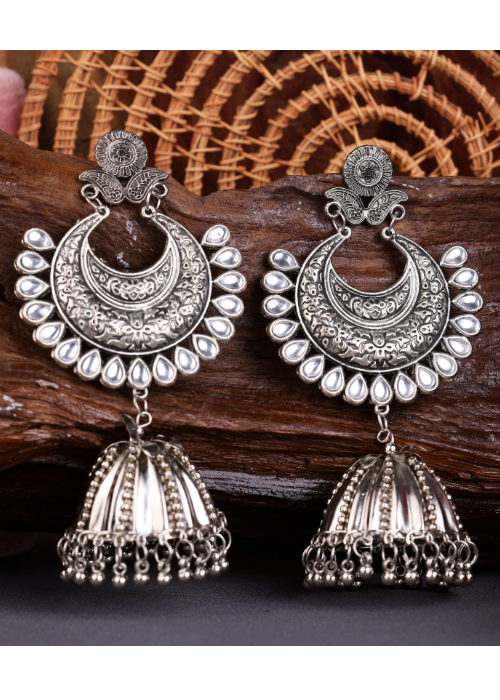 Afgani German Silver Oxidized Jhumki Earrings for Women (DESIGN 1524)