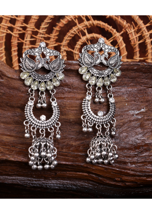 Afgani German Silver Oxidized Jhumki Earrings for Women (DESIGN 1526)