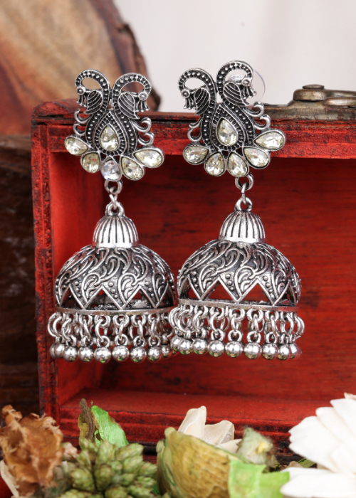 Afgani German Silver Oxidized Jhumki Earrings for Women (DESIGN 1528)